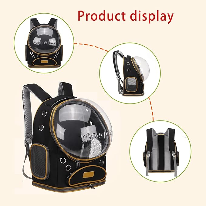 Cat Backpack Carrier, Breathable Pet Carrier Backpack Large Space Bubble for Small Dog and Large cat up to 18lbs, Transparent & Foldable Pet Carrier for Travel Hiking (Black)