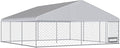 15FTx15FT Outdoor Dog Kennel with Roof, Outside Dog Run Fence with Rotated Dog Bowls, Large Dog House Pen Enclosure with Secure Lock&Textilene Door
