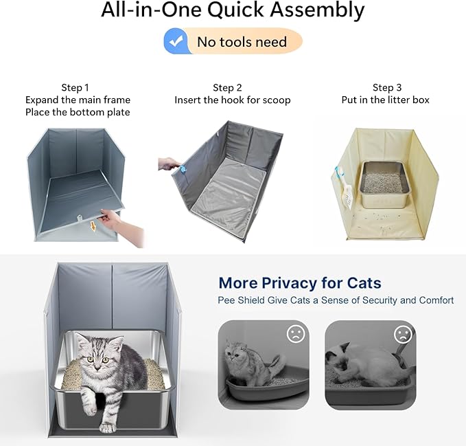 Extra Large Cat Litter Box Enclosure with Litter Mat, Open Top High Side, All-in-One Waterproof Splash Guard for Pet Litter Pan, Scratch Proof Cover for Cat Litter Boxes