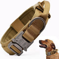 Tactical Dog Collar, Adjustable Military Training Nylon Dog Collar with Control Handle and Heavy Quick-Release Metal Buckle for Small Medium Large Dogs, Brown L