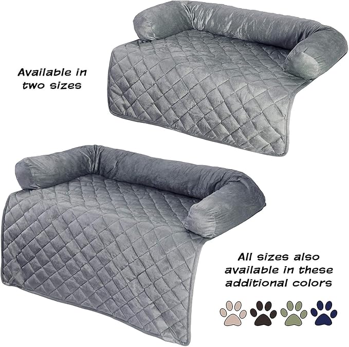 Couch Cover for Dogs - 35x35 Pet Furniture Protector with Memory Foam Neck Bolster, Quilted Fabric, and Water-Resistant Base Layer by PETMAKER (Gray)