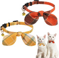 KOOLTAIL Cat Collar Breakaway with Bowtie and Bells, 2 Pack Cute Kitten Collars for Boys & Girls, Classic Plaid Design with Safety Buckle Adjustable for Small Large Cats Puppy,Yellow & Orange
