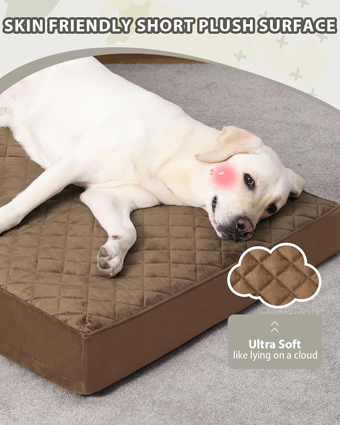 Orthopedic Dog Beds for Extra Large Dogs Waterproof with Removable Washable Cover and Non-Slip Bottom, Quilting Dog Mattress for Crate, 47x29 Inch, Brown