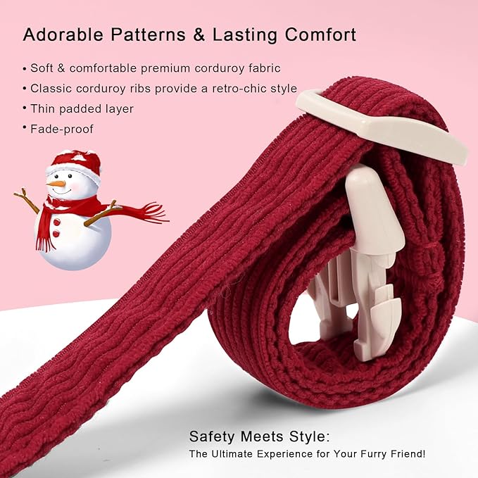 Cute Corduroy Dog Collar - Burgundy Adjustable Dog Collars for Medium Dogs 25-50lbs, Fade-Proof with Secure Snap & Little Charm, Christmas Birthday Gift, M
