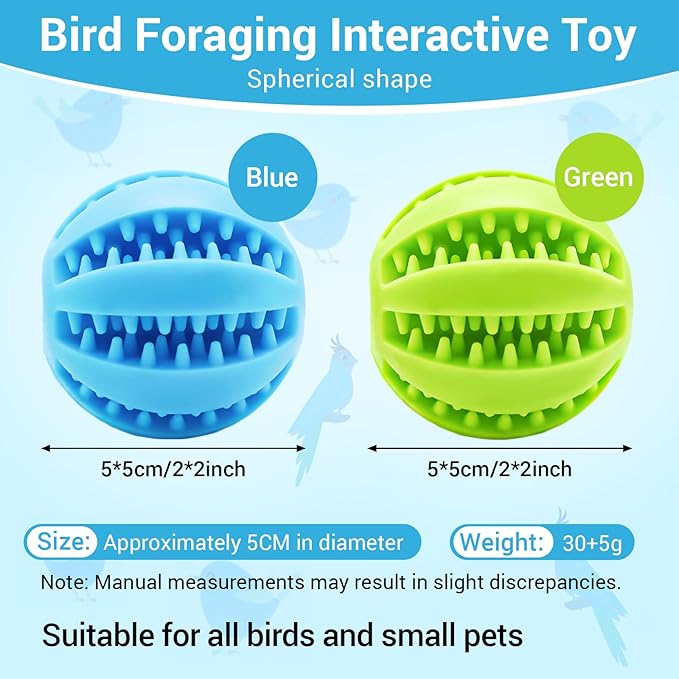 2 Pcs Parrot Feeder Chew Toy Balls, Bird Foraging Interactive Toys, Suitable for Small Animals and Small&Medium Birds,Parakeet,Parrots,Lovebirds,Macaws,Hamsters,Guinea Pigs
