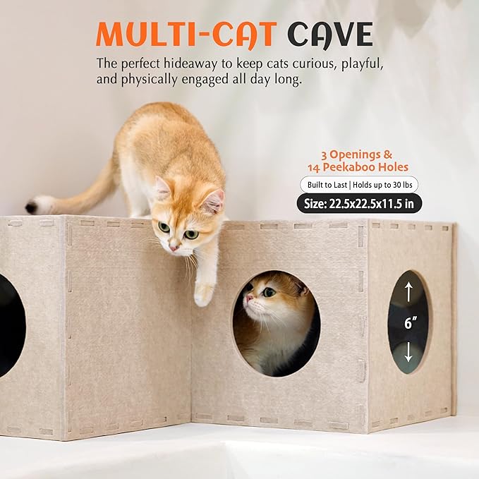 PETKARAY Cat Tunnel, Original Cat Hideaway Cave for Indoor Cats, Large Kitten Play Tubes and Tunnels, Soft Felt Cat Toy with Interactive Peek Hole