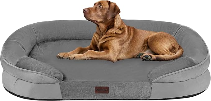 Dwanton Orthopedic Dog Bed for Extra Large Dogs with Gel Memory Foam, Waterproof Dog Sofa, Washable Pet Bed with Four Sided Bolster Cushion, Removable Cover & Non-Slip Bottom, 45", Medium Gray