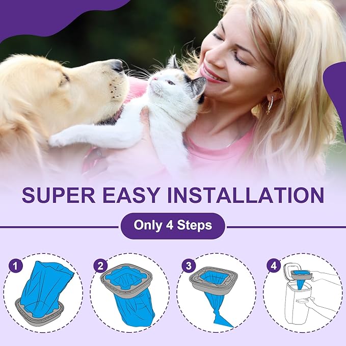 Jumbo Square Refill Bags for Cat 2 Pack - Total 56FT Lasts Up to 8 Months - Superior Odor Control for Dog Poop Cat Litter Bags - Pet Waste Refill Bags Fits Pet Genie and Litter Genie Pails