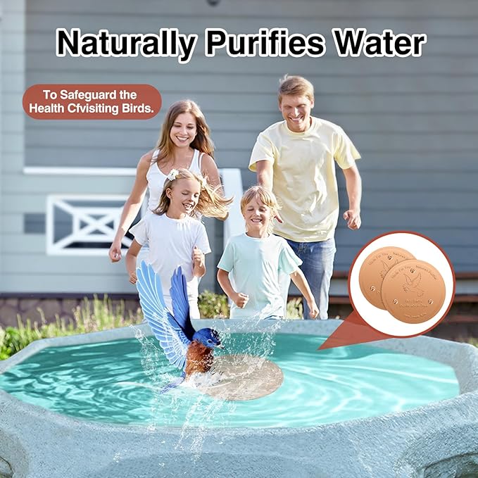 Bird Bath Copper Disc- Reinforced 99.99% Pure Copper Bird Bath Purification Basin with Three-Point Support Providing Physically Safe Clean Water Suitable for Outdoor Bird Baths