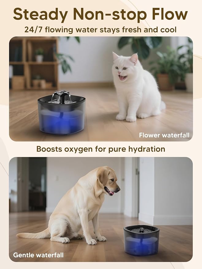 Automatic Cat Feeder and Water Fountain, 4L/16 Cups Timed Cat Dry Food Dispenser, 10s Meal Call, 20 Portions 6 Meals Per Day, 2L Cats Fountains for Drinking with Filter, Pet Feeder for Dog, Sooty