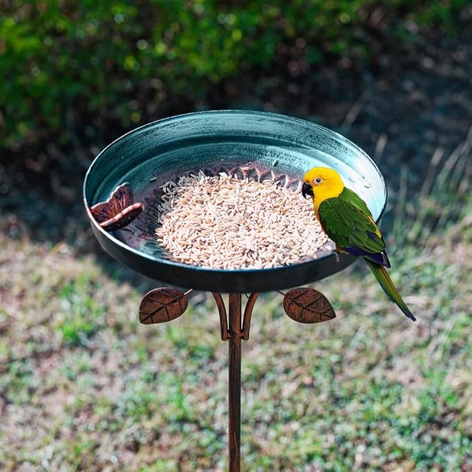DREAMSOUL 38 Inch Bird Bath with 5 Prongs Stake, Vintage Bird Bath for Outside, Garden Metal Birdbath Stake for Yard Lawn Decor
