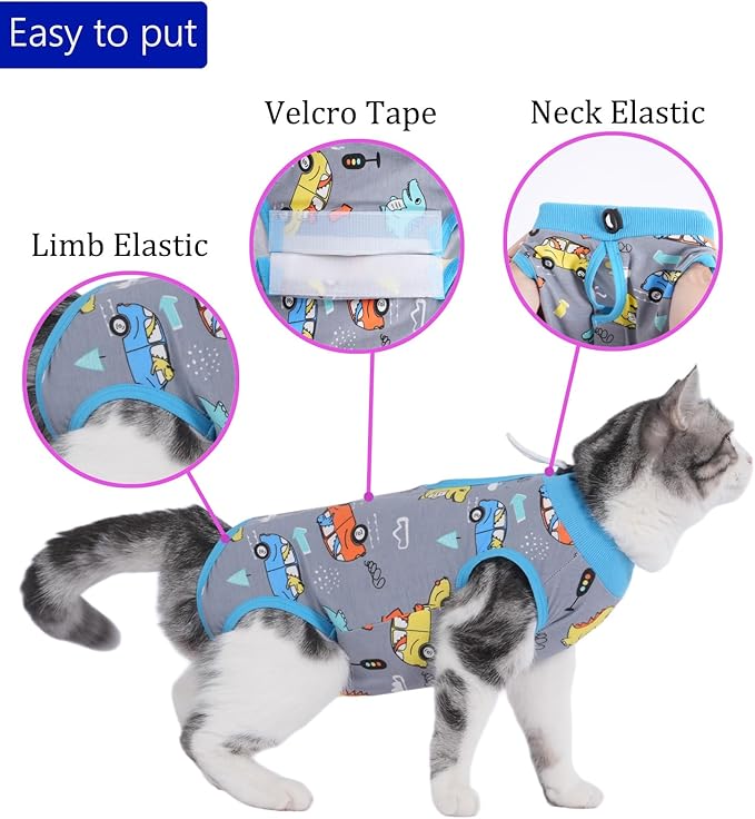 Cat Recovery Suit Cat Onesie for Cats After Surgery Female Male Spay Kitten Neuter Surgical Bodysuit Post Surgery Cone of Shame Alternative Anti Licking (Gray, Large)