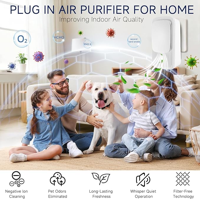 Plug In Negative Ion Air Purifier – 4 Pack Quiet Three-speed Adjustment Air Ionizers, Mini Air Fresheners for Home, Bedroom, Office, Kitchen, Portable Odor Eliminator for Smoke, Dust, Pet Smell