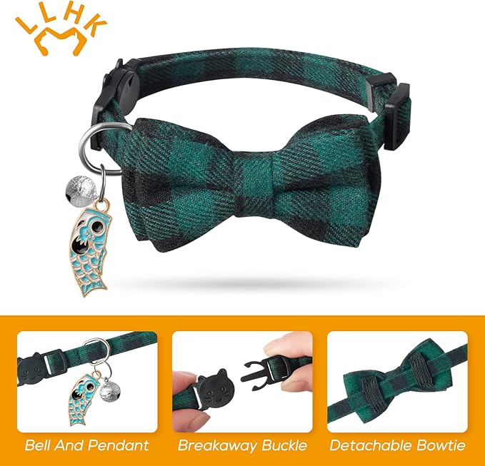 LLHK 4 Pack Small Fish Cat Collars with Bow Tie and Bell,Personalized Breakaway Kitten Collar for Girl boy Cats,Adjustable 7-12inch,Cute for Kitty Kitten Adult Cats,Pet Supplies,Stuff,Accessories