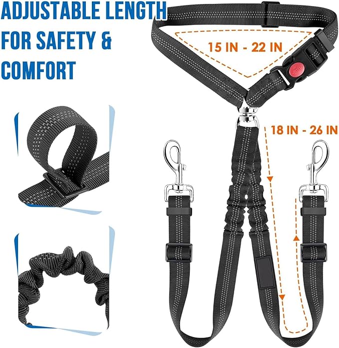 Dog Seat Belt for Car, Dual Pet Vehicle Headrest Restraint Safety Seatbelt,Two Dog Leash No Tangle Dog Car Leash Seat Belt,Duty Adjust Elastic Connect Harness in Vehicle Travel (Blue)