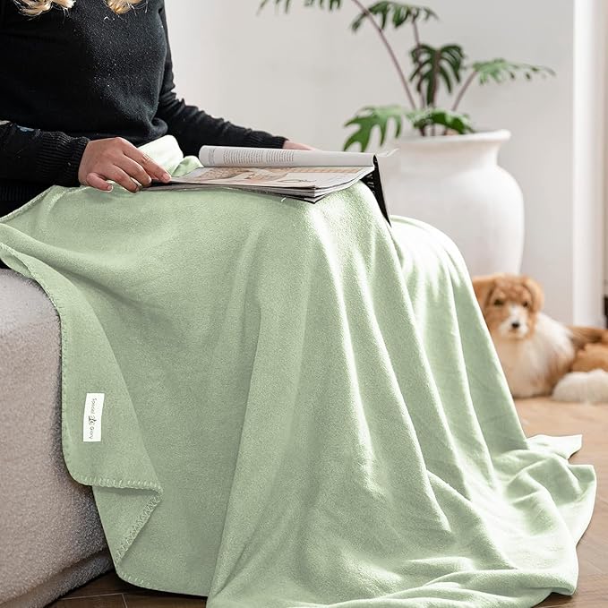 Fleece Throw Blankets Bulk Fleece Blankets Solid Wholesale Lightweight Warm Soft for Pet Bed Sofa Couch Office Wedding Gifts Travel Seasons Sage Green 50x60 Inches Pack of 6