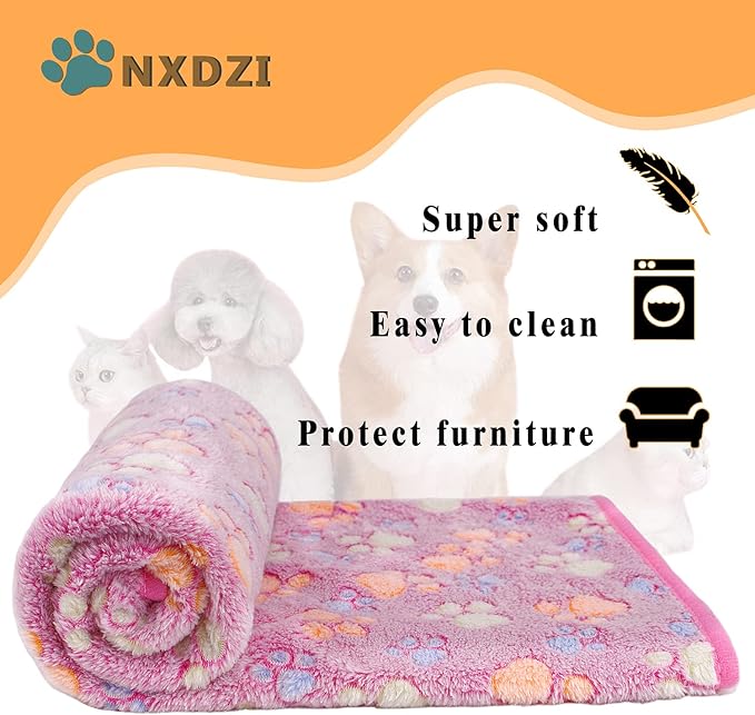 Dog Blankets for Medium Large Dogs, 3 Pack Dog Blanket Washable 41" x 31", Fuzzy Soft Pet Mat Throw Cover for Kennel Crate Bed, Cute Paw Pattern, Cat Blanket, Blankets for Dogs, Pet Blanket