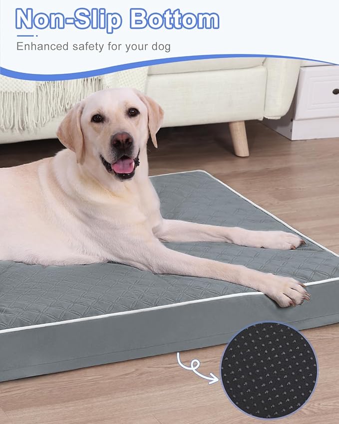 KSIIA Extra Large Dog Bed for Crate Pad Waterproof Dog Bed with Removable Washable Cover, Egg Crate Foam and Non-Slip Bottom, 47x29 Inch, Dark Gray
