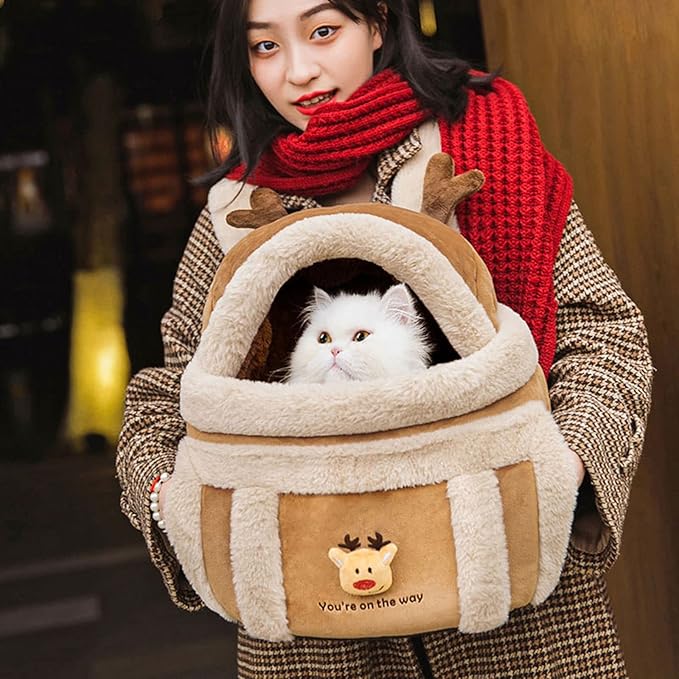 Pet Carrier Backpack Warm Travel Bag for Cat Dog Portable Small Animal Cage Outgoing Plush Bag Cat Winter Travel Bag