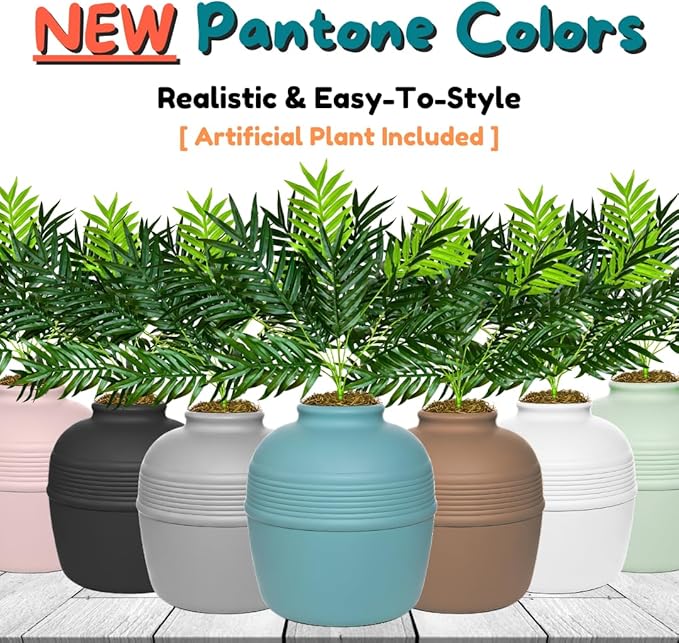 Good Pet Stuff Hidden Litter Box Planter, Decorative Cat Litter Enclosure with Carbon Filter, Artificial Plant, Easy Clean, Removable Liner, Round Style, Essentials Kit, Coastal Blue