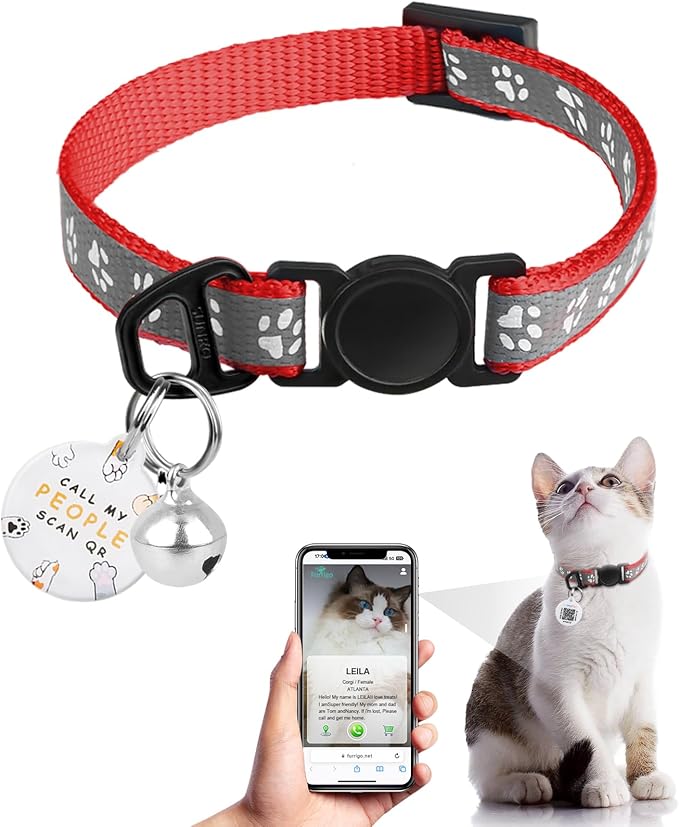Cat Collar Breakaway with QR Code Name Tag, Reflective Kitten Collars with Bell, Cat ID Tag Personalized, Ultra-Durable, Adjustable, Quick Release, Fits Most Girl Boy Small Large Cats (8''-13.3'')