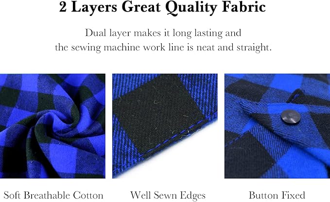 Birthday Plaid Dog Bandana with Button, Fall Dual Layer Soft Cotton Triangle Dog Scarf Kerchief Washable Girl Boy Puppy Bandanas Adjustable Accessories for Small Medium Large Extra Large Pet