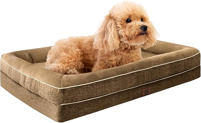 Waterproof Memory Foam Dog Beds for Small Dogs Non-Slip Orthopedic Dog Beds Washable Couch Pet Bed with Removable Cover (Brown, Small)