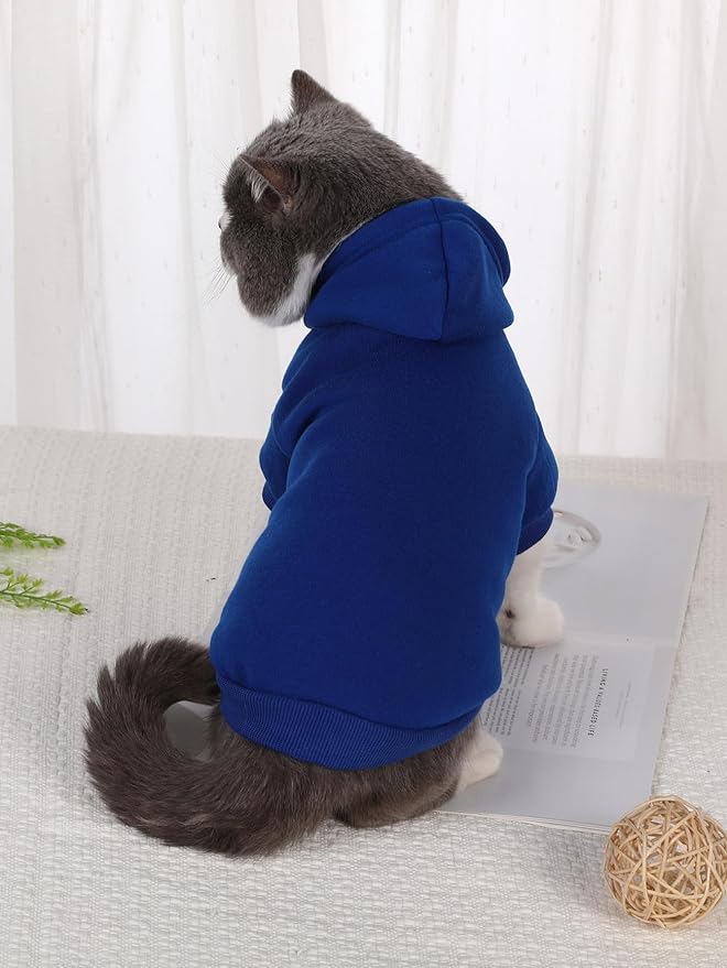 QWINEE Basic Dog Hoodie Sweatshirt Puppy Sweater Warm Cat Costumes Pet Clothes for Chihuahua Puppy Kitten Small Medium Dogs Royal Blue Large