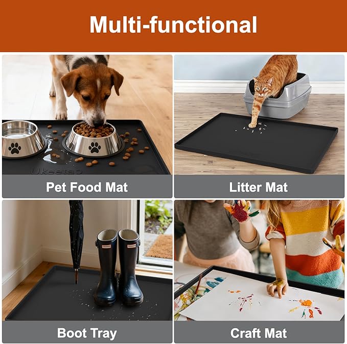 Extra Thick Silicone Mat Waterproof with Raised Edge 34" x 22", Under Sink Mat for Kitchen & Bathroom, Kitchen Cabinet Liner, Multi-Purpose for Storage & Protection, Black