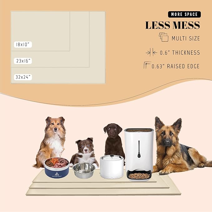 AVERYDAY 100% Waterproof Thicker Silicone Dog Food Mat, 0.63'' Raised Edge Bowl Mat for Food & Water, Non Slip Pet Feeding Placemat for Messy Drinkers, Perfect for Large Medium Small Breeds, 18"x10"