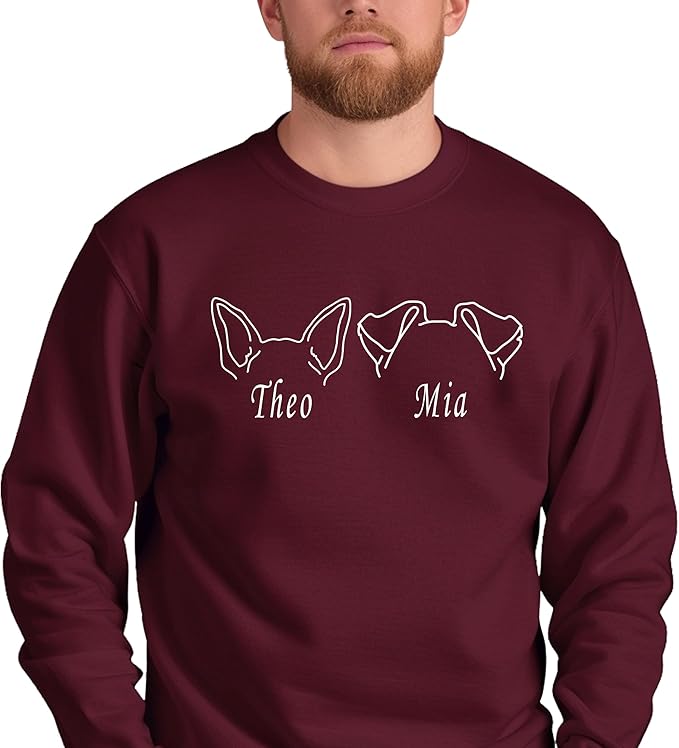 Custom Dog Mom Shirt for Women Pet Ears Sweatshirt with Name Unique Puppy Line Art Cute Dad Hoodie for DogDad Owner Lover