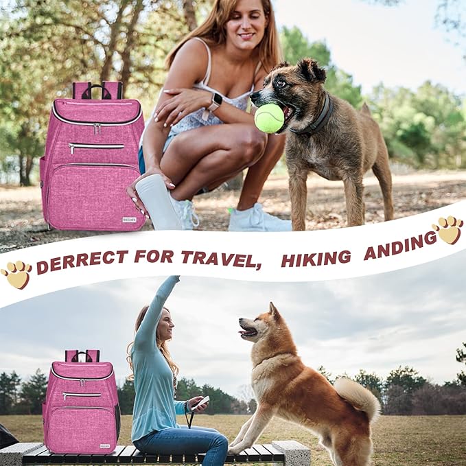 BAGLHER丨Dog Travel Bag Backpack, Airline Approved Pet Supplies Backpack, Dog Travel Bag with 2 Silicone Collapsible Bowls and 2 Food Baskets Pink