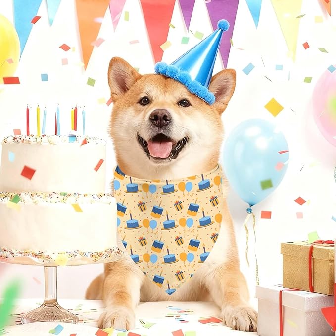 Birthday Dog Bandanas, Double Side Reversible Large Pet Bandanas, Adjustable Triangle Holiday Scarves for Dogs Girl Boy Pets