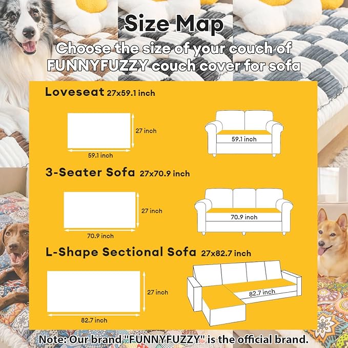 FUNNY FUZZY Pet Couch Covers for Sofa, Couch Covers for Dogs Washable Dog Couch Cover Protector Cream-Colored Furniture Sofa Covers for Dog Handmade Pure Cotton Pet Bed Mat (Brown, 23.6"×70.9")