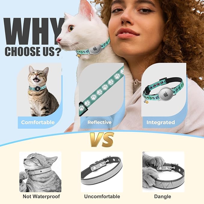 AirTag Cat Collar, Breakaway Cat Tracker Collar, Airtag Holder Compatible with Apple Air Tag, [Lightweight & Scratch Resistant] Adjustable Comfortable GPS Pet Collar for Cats Kittens, Blue