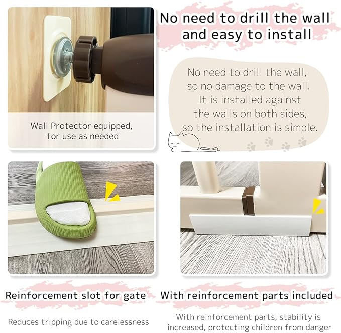 Lumizone Extra Tall Pet Gate 55.12" High Pressure Mounted 50.79"-55.11" Extra Wide (9 Sizes) 1.37" Gap for Cat Dog Stairs Doorway Hallway No Drilling Auto-Close (50.79"-55.11" W, Cream White)
