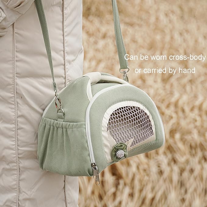 ABLAZEZAI Guinea Pig Carrier, Small Animal Travel Bag, Breathable Outdoor Portable Pouch for Snake Chinchilla Hamster Bird Bunny Hedgehog Sugar Glider Gerbil (Green)