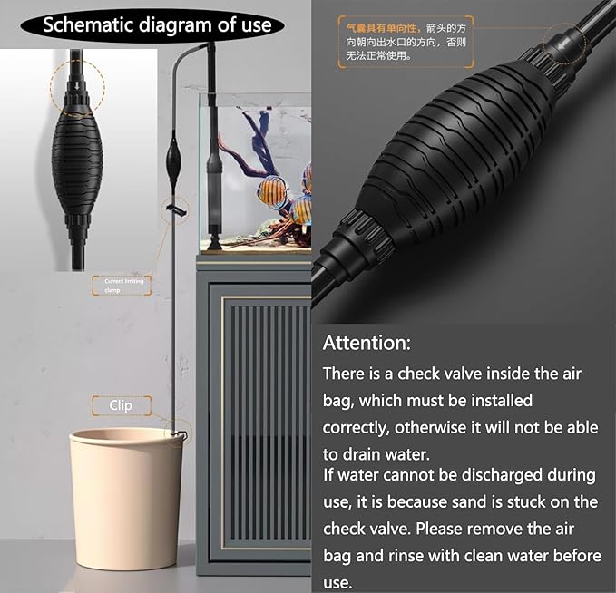 Carefree Fish Aquarium Gravel Vacuum Sand Cleaner with 6Ft Pipe Fish Tank Water Changer Adjustable Length ABS(for 20~100Gal Tank)