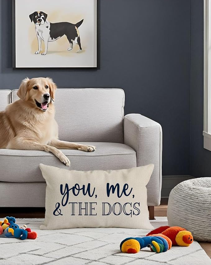 PANDICORN You Me & The Dogs Lumbar Throw Pillow Covers 12x20 Inch Outdoor Rustic Farmhouse Decorations Decorative Cushion Case Sign Pet Dog Lover Gifts for Women Home Sofa Couch Room Decor
