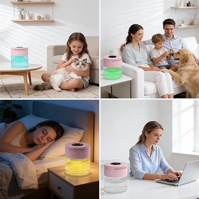 Water Air Purifiers for Home, Air Washer Purifier & Essential Oil Diffuser for Bedroom, Office, Living Room, Water Based Air Purifier with 24H Auto Shut-off, 3-Speed Modes, Touchscreen for Pets, Pink