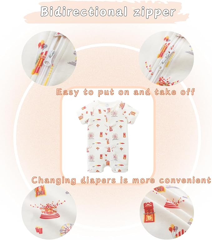 Unisex Summer Trendy 2-Pack Rompers Short Sleeve Zipped Bodysuit Infant Cotton Outfits