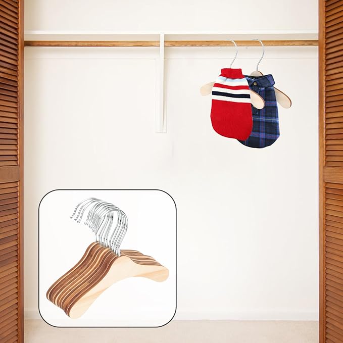 Wooden Pet Hangers for Small Dogs and Cats, 6.3 Inch Solid Wood Daily Clothes Hangers, Portable Household Pet Accessory for Dog and Cat Clothing Storage