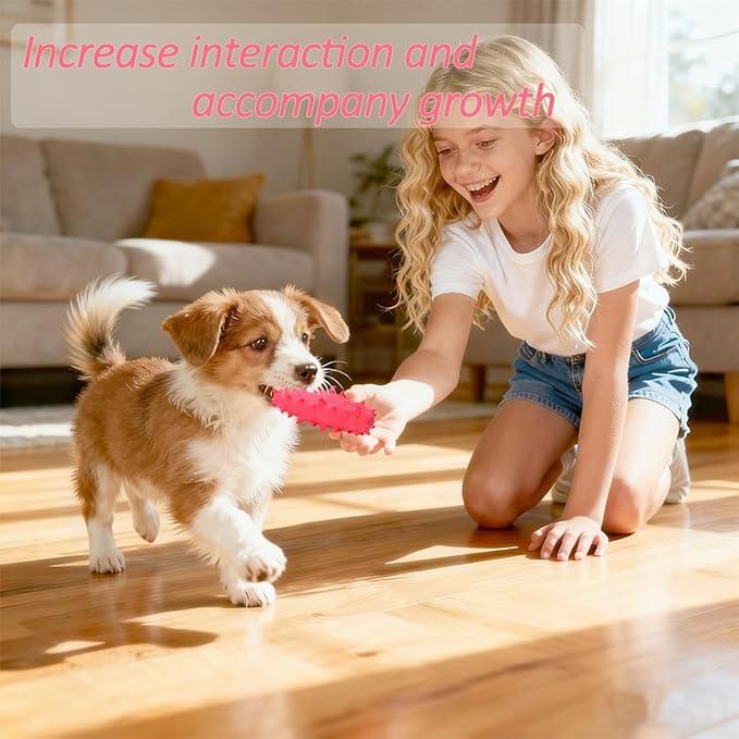 2 Pack Dog Toys for Aggressive Chewers, Tough Puppy Chew Toys Teething Bone for Puppies, Soft Foaming Rubber Interactive Toys for Small Medium Breed (Pink)