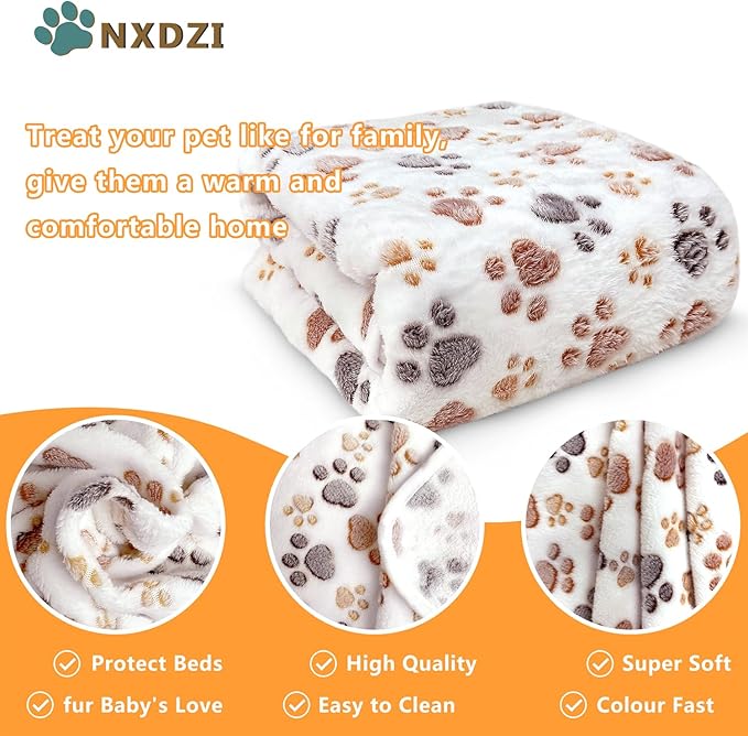 Dog Blankets for Large Dogs, 3 Pcs Dog Blanket Washable, Soft Fluffy Flannel Pet Blanket Mat Cover for Bed Couch, Cute Print Puppy Blanket 60" x 50"