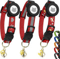 Cat Collar with AirTag Holders, 3-Pack, Reflective Breakaway Safety Collars, Bells and Matching Charms, Adjustable, Paw Hearts, Moon Stars Design, Lucky Charm, Red