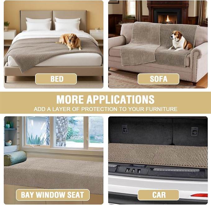 H.VERSAILTEX Plush Chenille Couch Cover for Dogs Pets Blanket for Bed Anti-Slip Soft and Durable Furniture Protector for Small Medium Large Cats Washable (52" x 82", Taupe)
