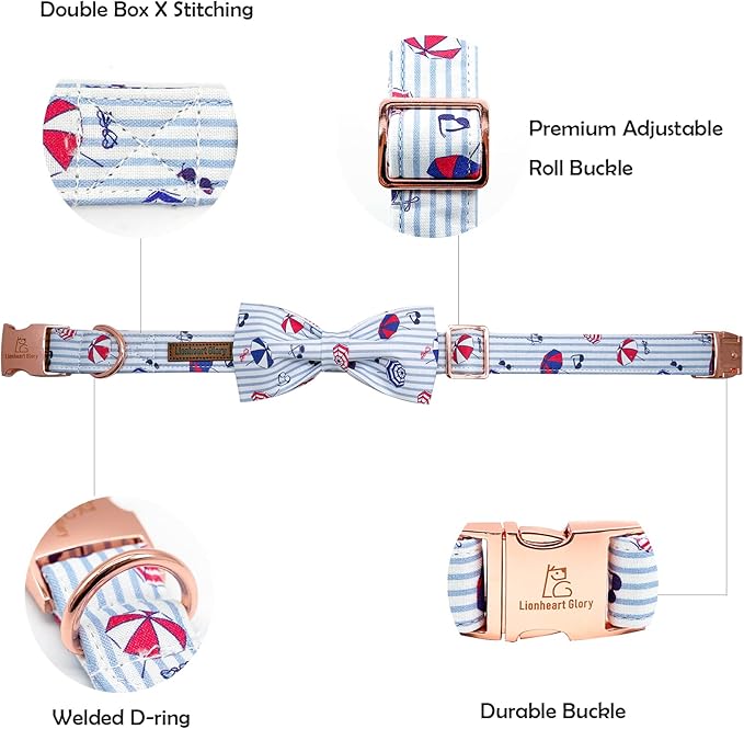 Lionheart glory Dog Collar, Dog Collar with Bow, Summer Stripe Boy Dog Bowtie Collar Cute Pet Collar Gift for Medium Dog