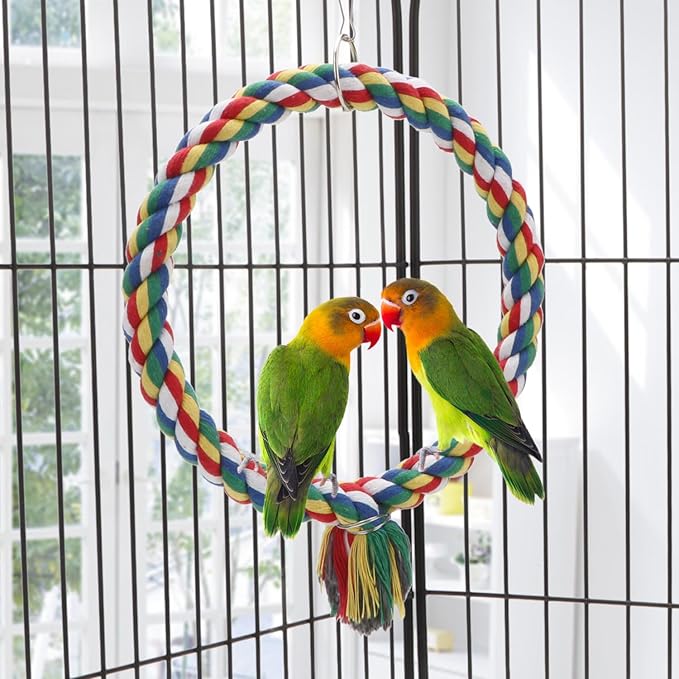 Bird Rope Swing Colorful Perch Climbing Toy for Parrots Budgie Parakeet Cockatiel Cockatoo Conure (S (7.5 inch)