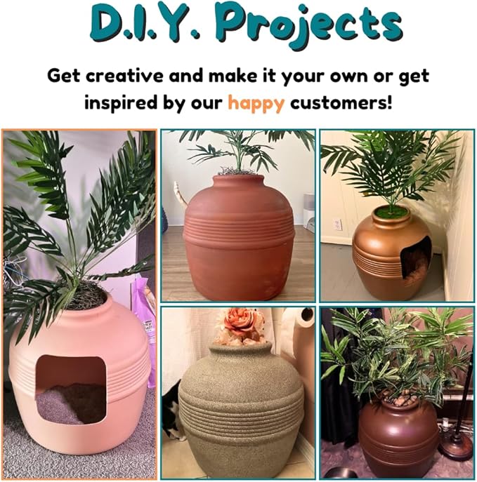 Good Pet Stuff Hidden Litter Box Planter, Decorative Cat Litter Enclosure with Carbon Filter, Artificial Plant, Easy Clean, Improved Design, Round Style, Base Kit, Blush Pink