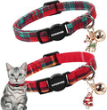 Cat Collar,2 Pack Cat Collars Breakaway with Bell, DOGWONG Safety Buckle Red Christmas Plaid Cat Collar for Girl Boy Cats and Small Dogs，Adjustable 7-12 Inch,Pet Supplies Accessories